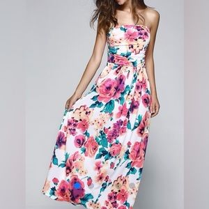 Strapless Floral Printed Maxi Dress